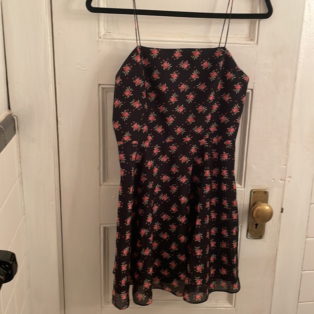 Alice + Olivia Black Rose Printed Silk Slip Dress